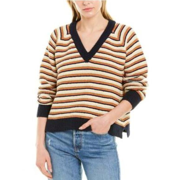 Madewell Arden V-Neck Crop Pullover Sweater Womens Small Multi Striped Knit - Picture 11 of 12